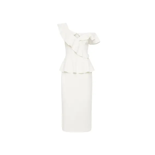 Rebecca Vallance Grace Frill Midi Dress Ivory