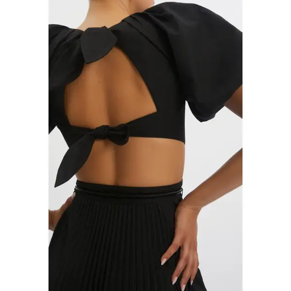 Rebecca Vallance Magdalena Puff Sleeve Midi Dress Black