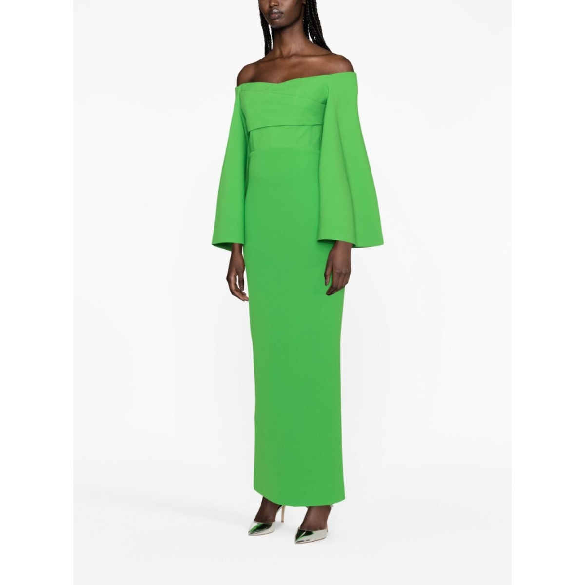 Solace London Green Eliana off-shoulder crepe gown