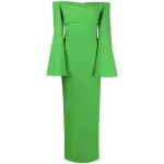 Solace London Green Eliana off-shoulder crepe gown