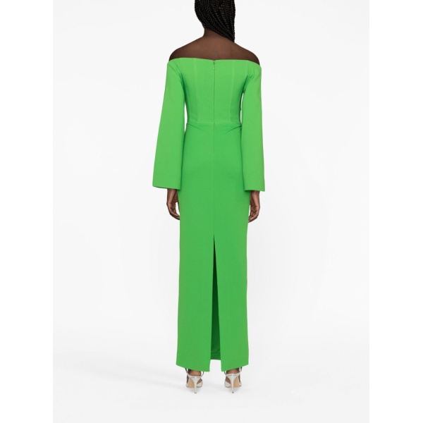 Solace London Green Eliana off-shoulder crepe gown