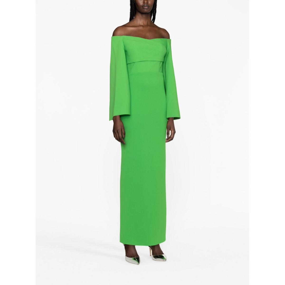 Solace London Green Eliana off-shoulder crepe gown