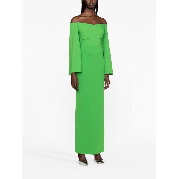 Solace London Green Eliana off-shoulder crepe gown