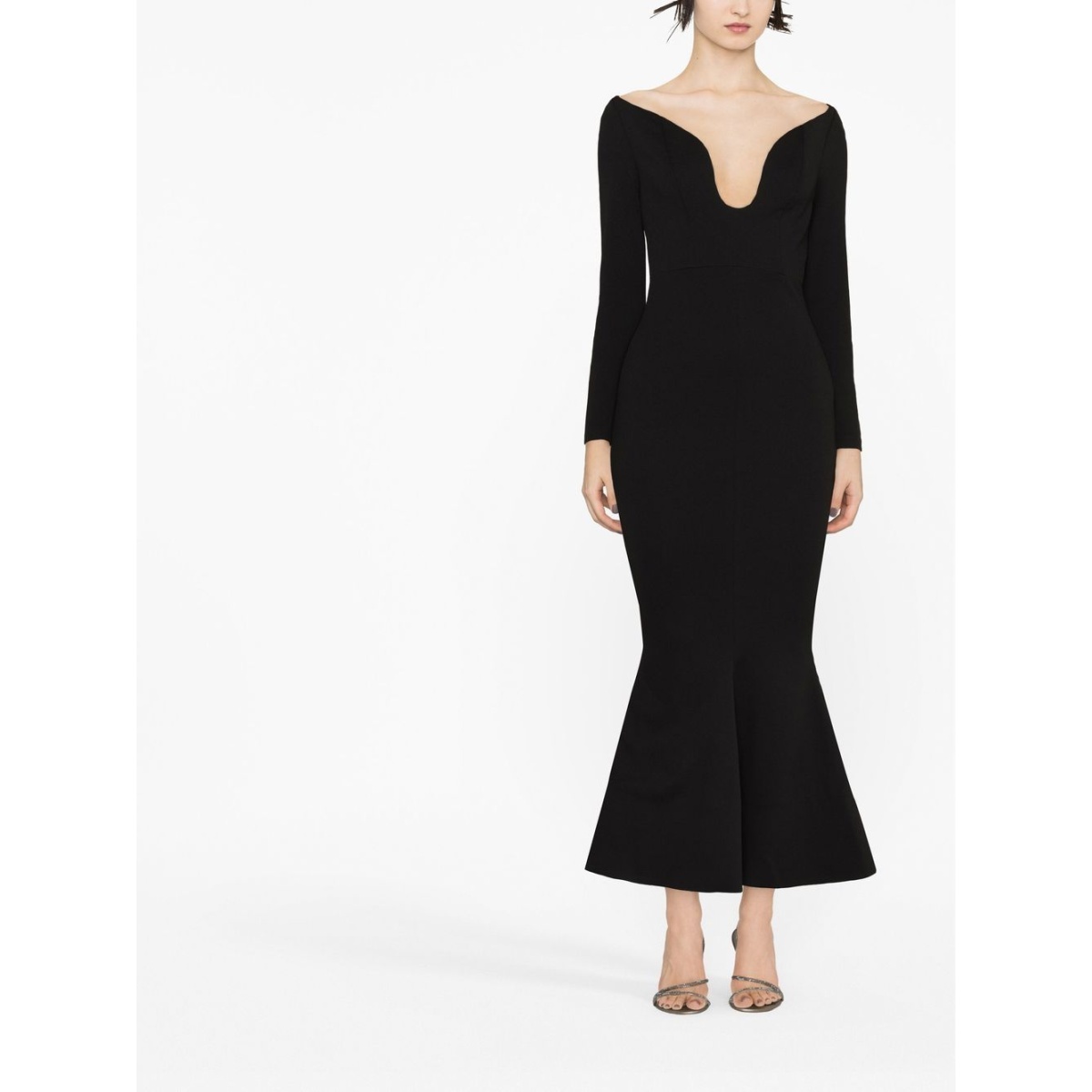 Solace London Black Isa off-shoulder midi dress