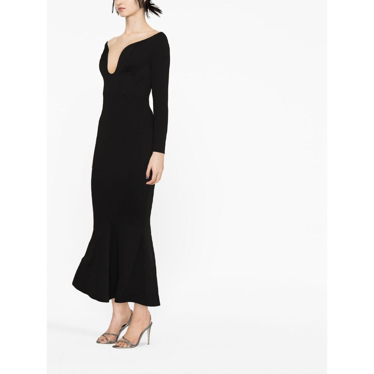 Solace London Black Isa off-shoulder midi dress