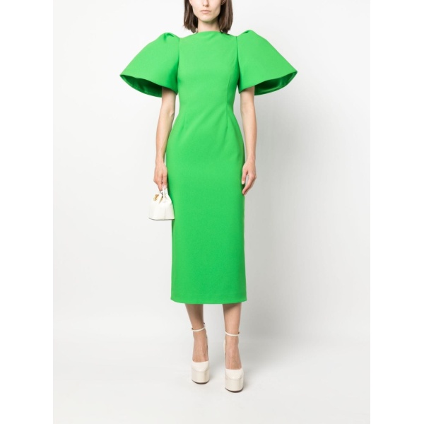 Solace London Green Lora puff-sleeve midi dress