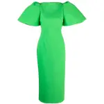 Solace London Green Lora puff-sleeve midi dress