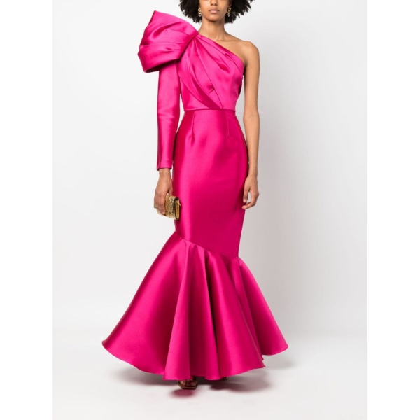 Solace London Pink The Heyam one-shoulder faille gown