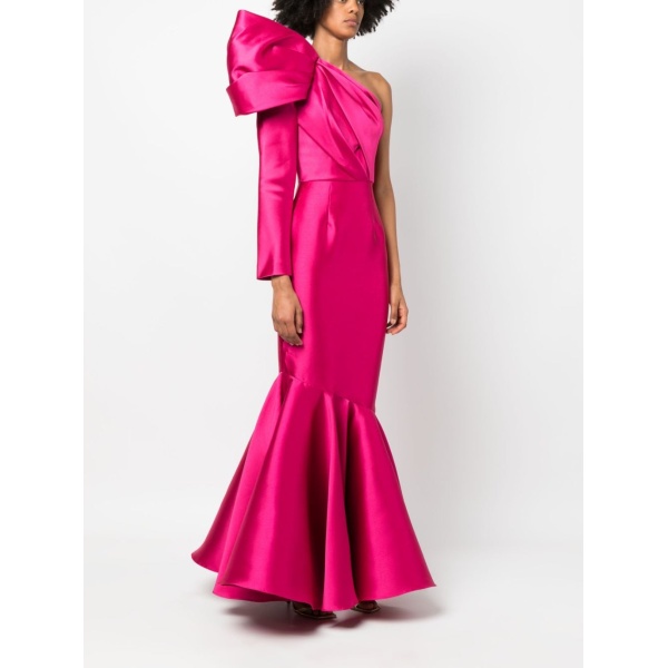 Solace London Pink The Heyam one-shoulder faille gown