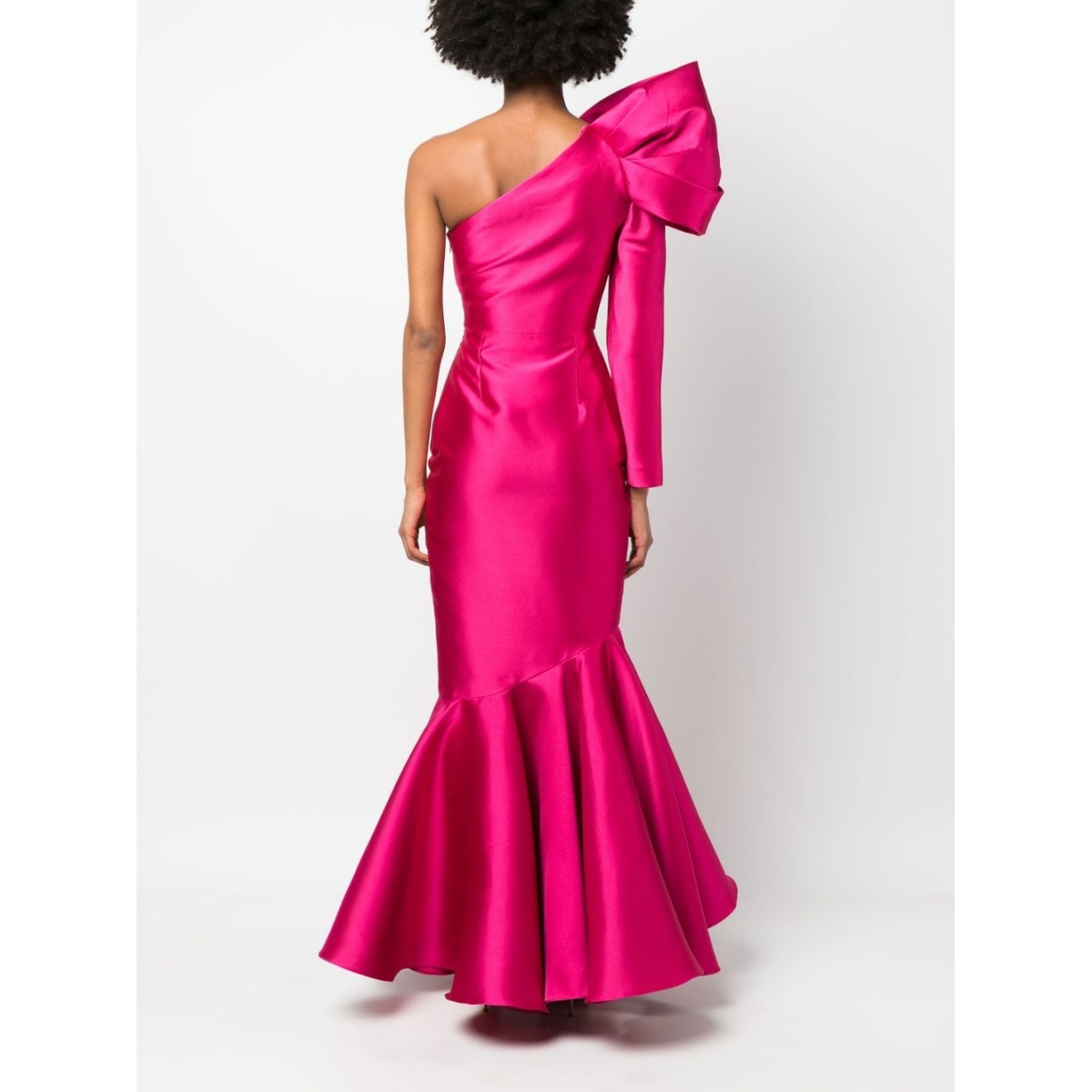 Solace London Pink The Heyam one-shoulder faille gown