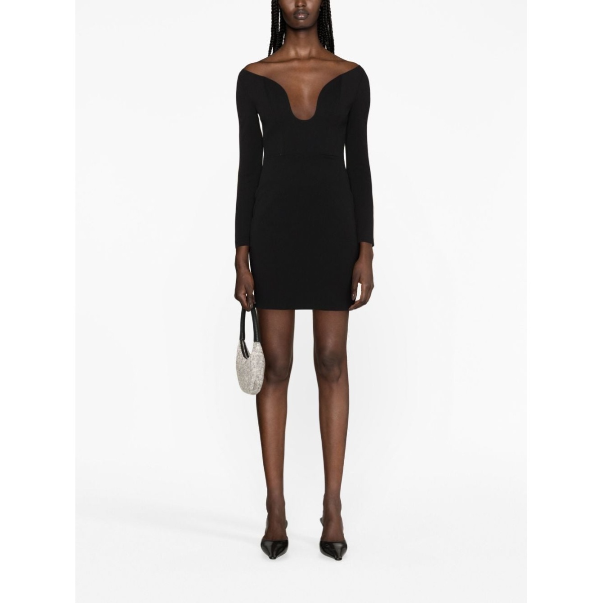 Solace London Black The Uma off-shoulder minidress