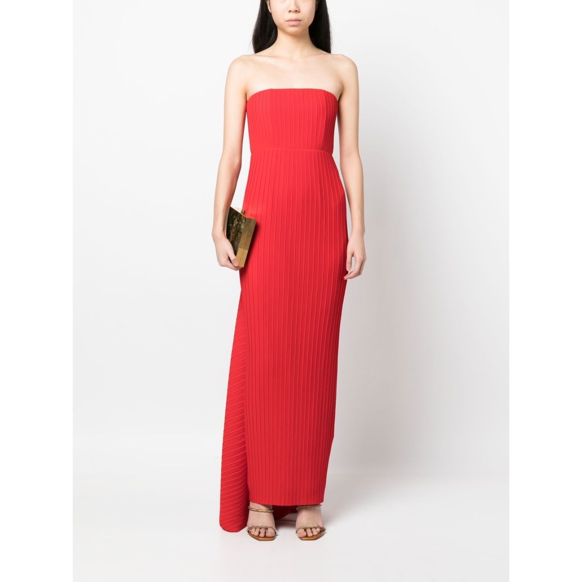 Solace London Red pleated strapless dress