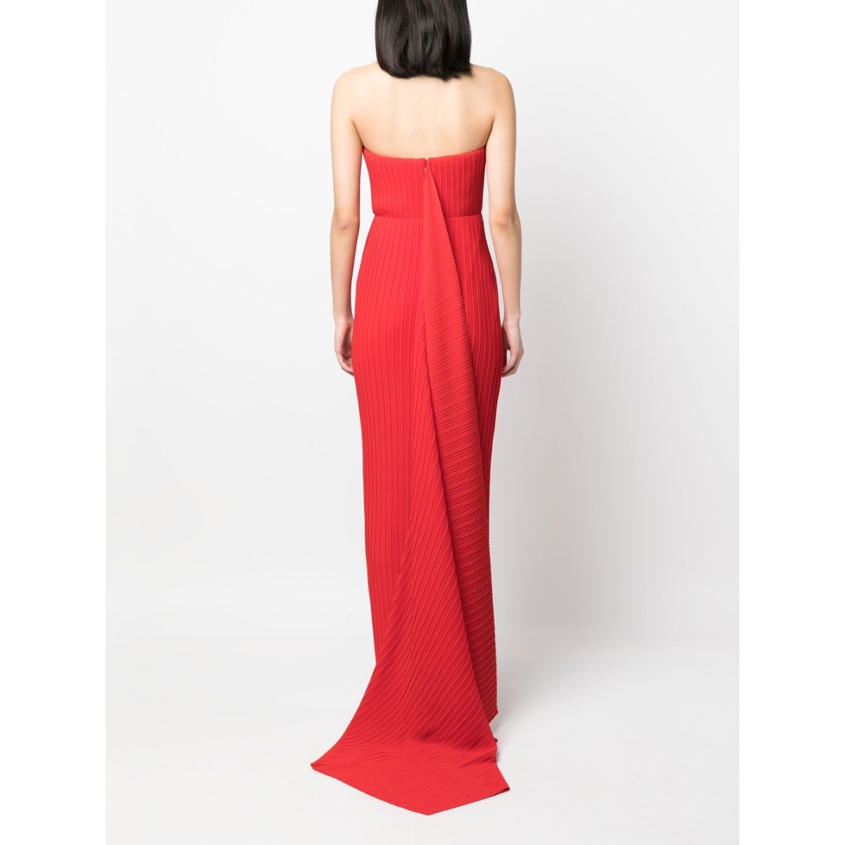 Solace London Red pleated strapless dress