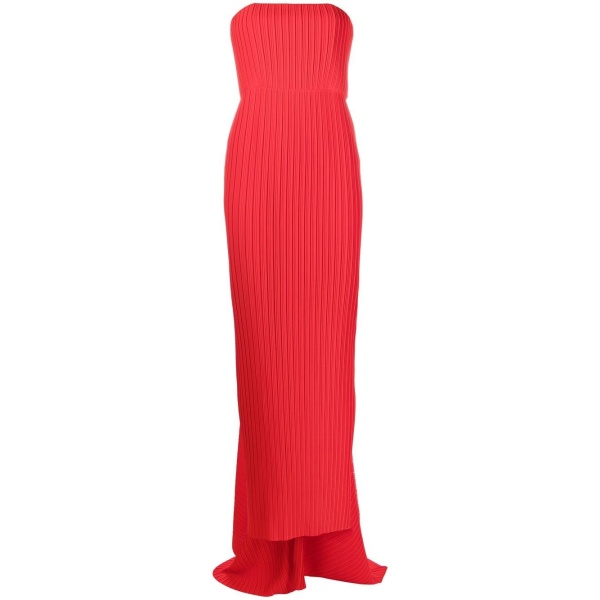 Solace London Red pleated strapless dress