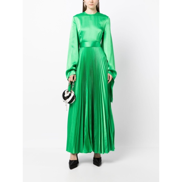 Solace London Green satin-finish pleated maxi dress