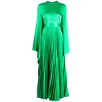 Solace London Green satin-finish pleated maxi dress