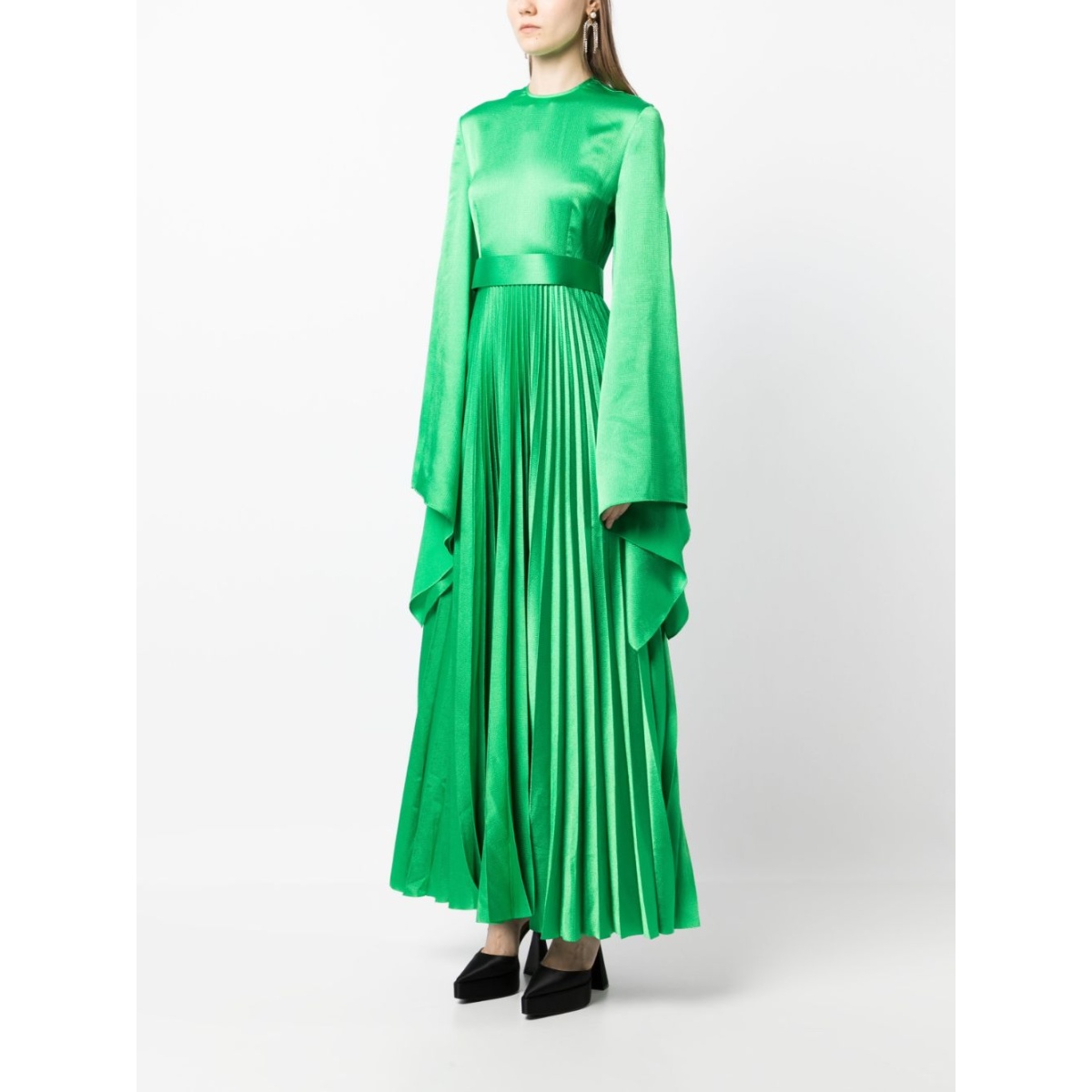 Solace London Green satin-finish pleated maxi dress