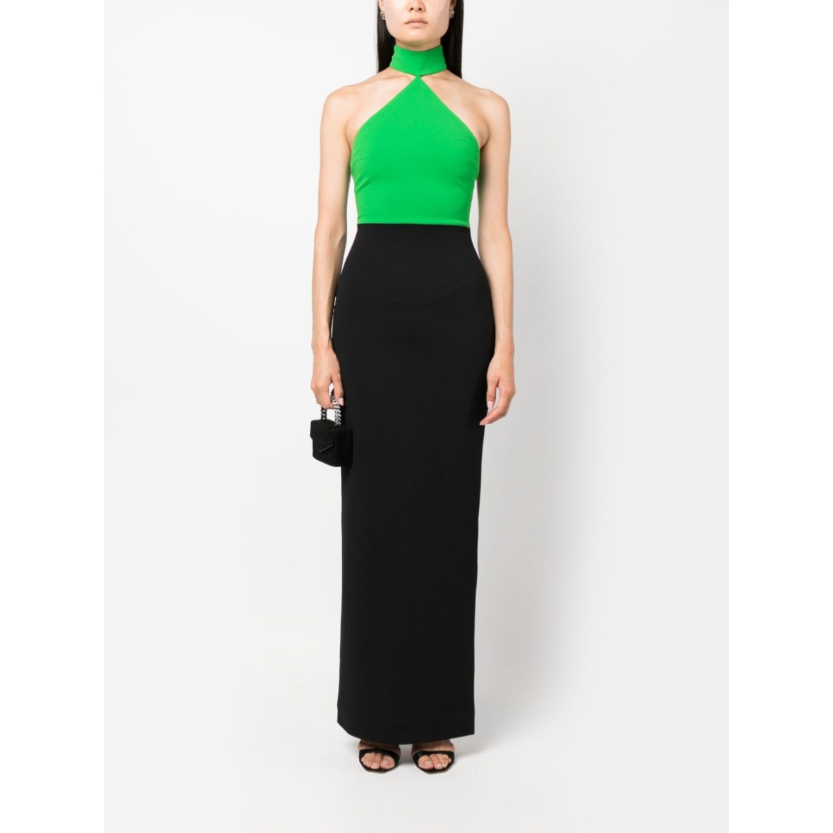 Solace London Green two-tone crepe maxi dress