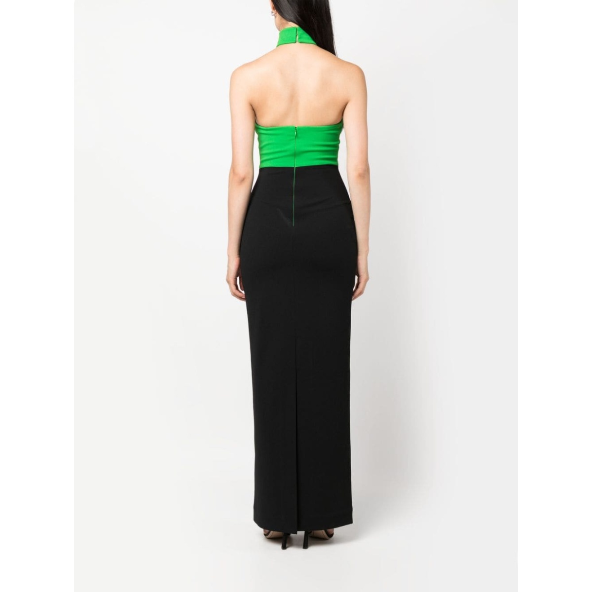 Solace London Green two-tone crepe maxi dress