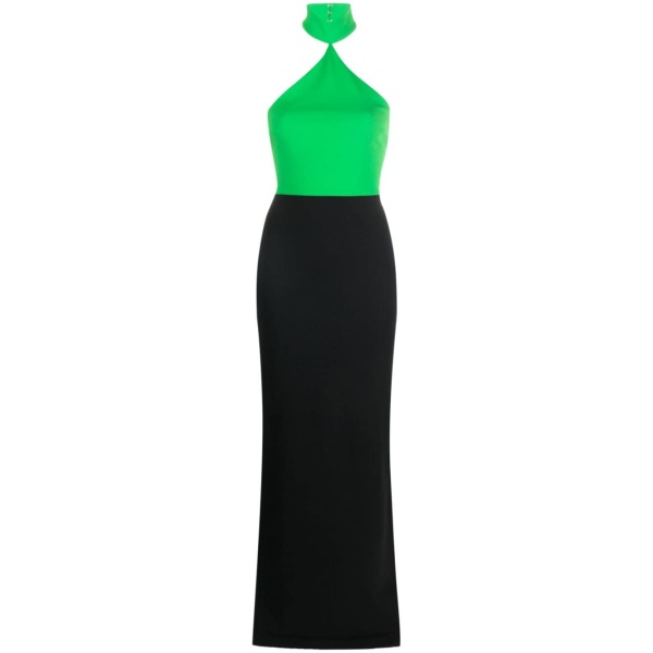 Solace London Green two-tone crepe maxi dress