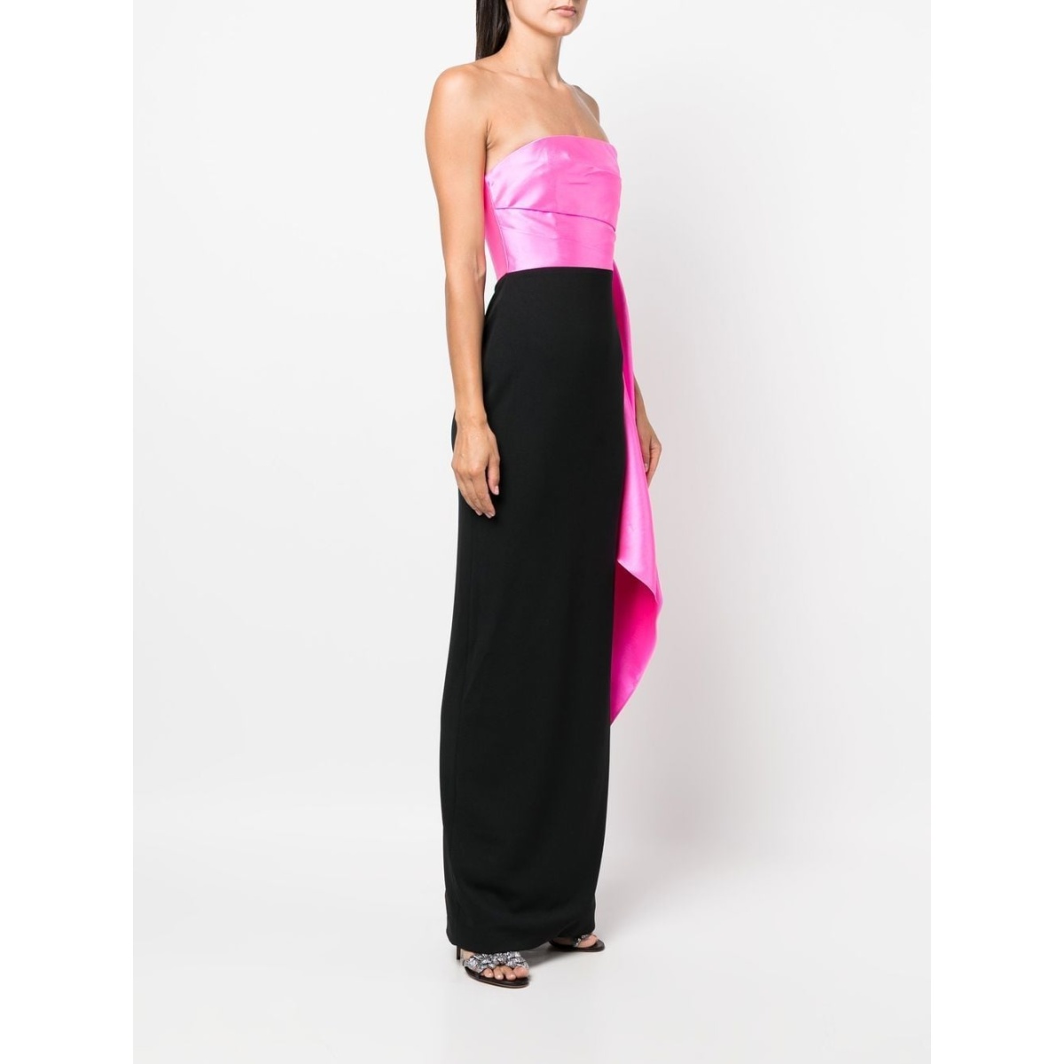 Solace London Black two-tone strapless gown