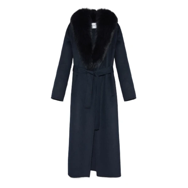 Yves Salomon Belted Coat In Cashmere Wool With Fox Fur Collar 735031 nobg