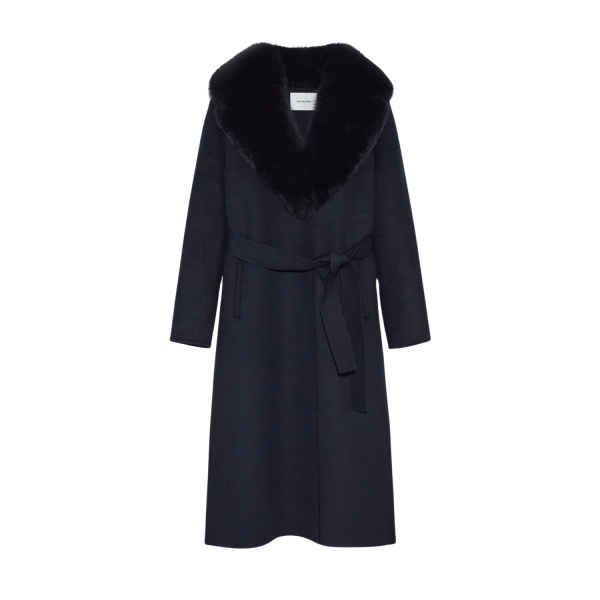 Yves Salomon Belted Coat In Cashmere Wool With Fox Fur Collar And Lapel 646943 nobg