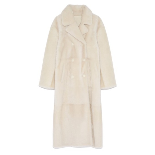 Yves Salomon Long Double Breasted Shearling Coat 566521 nobg