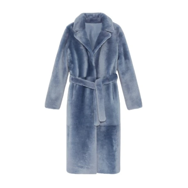 Yves Salomon Long Reversible Belted Shearling Coat 774827 nobg