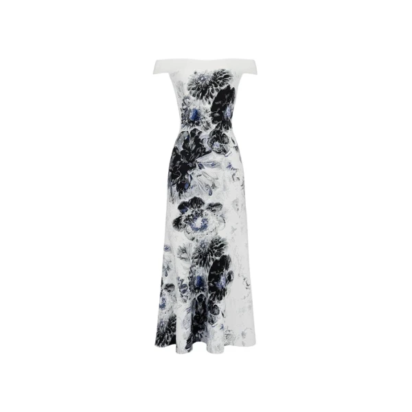 Alexander Mcqueen Chiaroscuro Jacquard Dress in Blue38316 nobg