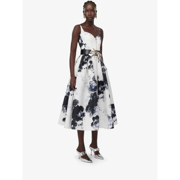 alexander mcqueen midi blue dress
