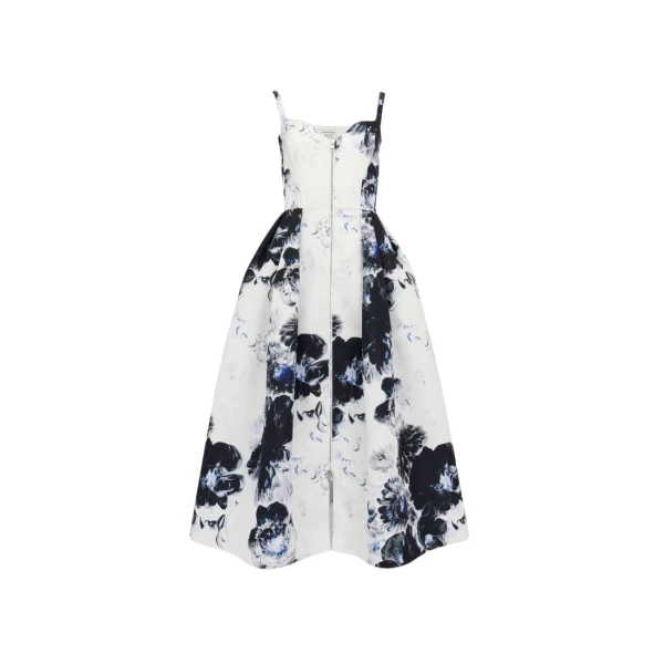 Alexander Mcqueen Chiaroscuro Midi Dress in Electric Blue28212 nobg