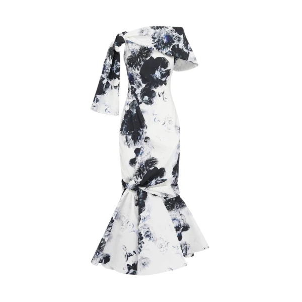Alexander Mcqueen Chiaroscuro Off the shoulder Dress in electric Blue59082 nobg