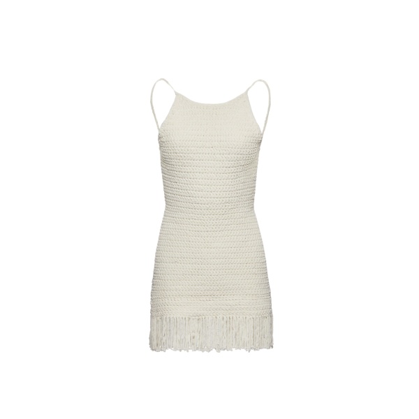 Magda Butrym Chenille fringe crochet mini dress in cream scaled99490 nobg