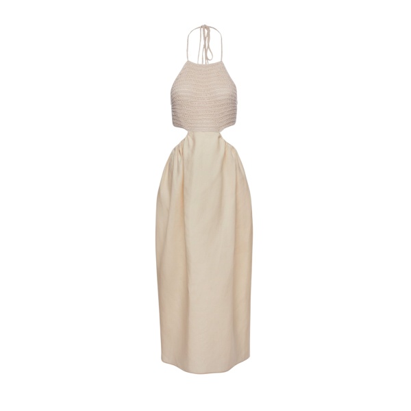 Magda Butrym Crochet and silk maxi dress in cream scaled85449 nobg