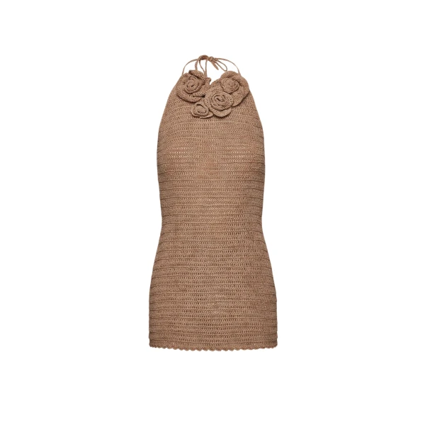 Magda Butrym Crochet flower halter dress in beige scaled12116 nobg