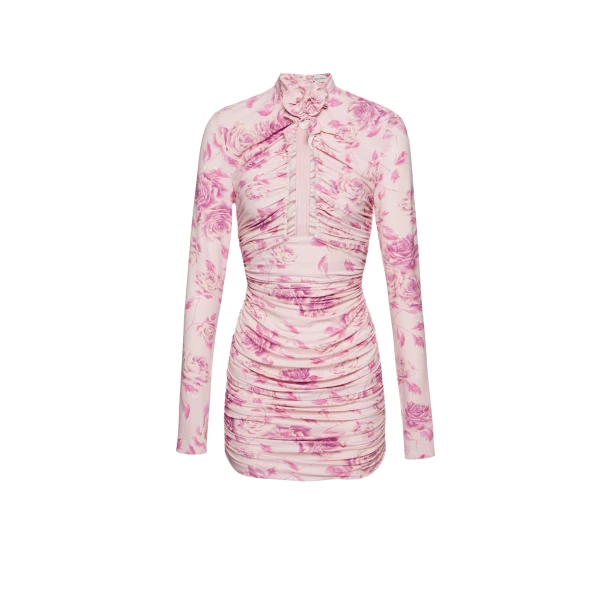 Magda Butrym Gathered high neck mini dress in pink print scaled13519 nobg