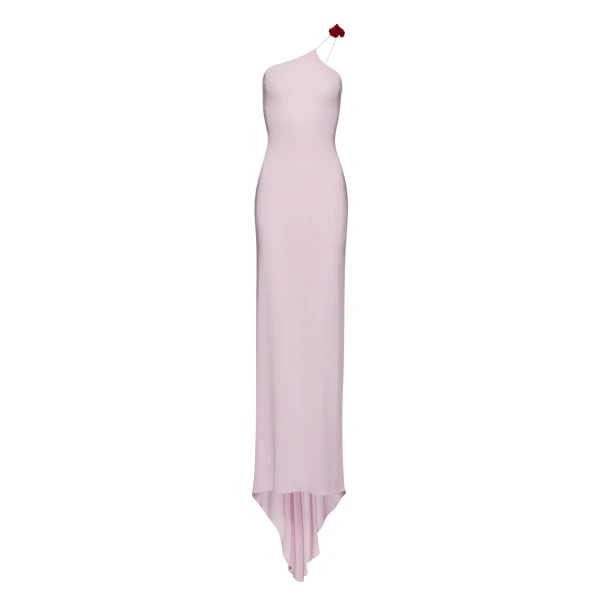 Magda Butrym One shoulder rosette jersey maxi dress in pink scaled38275 nobg