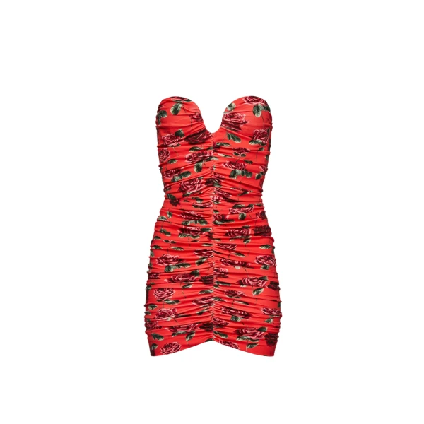 Magda Butrym Ruched bustier dress in red print scaled18620 nobg