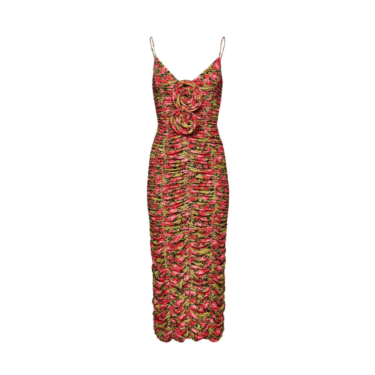 Magda Butrym Ruched floral applique midi dress in green print scaled60941 nobg