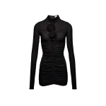 Magda Butrym Ruched floral applique turtleneck dress in black scaled94109 nobg