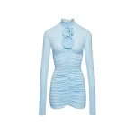 Magda Butrym Ruched floral applique turtleneck dress in light blue scaled95159 nobg