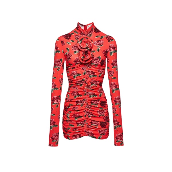 Magda Butrym Ruched floral applique turtleneck dress in red print scaled22248 nobg