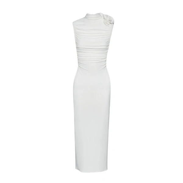 Magda Butrym Ruched mock neck midi dress in cream scaled80020 nobg