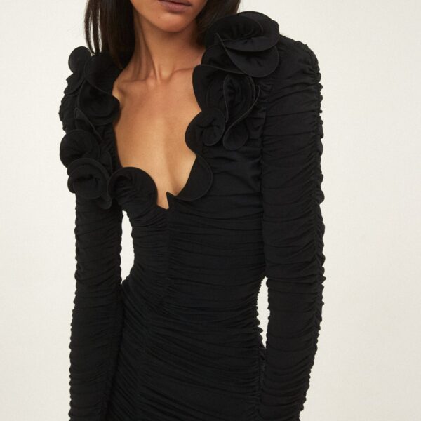 ワンピース MAGDA BUTRYM FW23 DRESS WITH RUFFLES (161723_BLACK) DRESS WITH RUFFLES 161723BLACK（ワンピース・ドレス