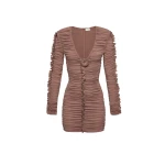 Magda Butrym Ruffle v neck dress in brown scaled80447 nobg