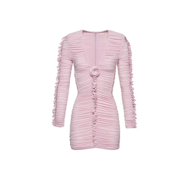 Magda Butrym Ruffle v neck dress in pink scaled44230 nobg