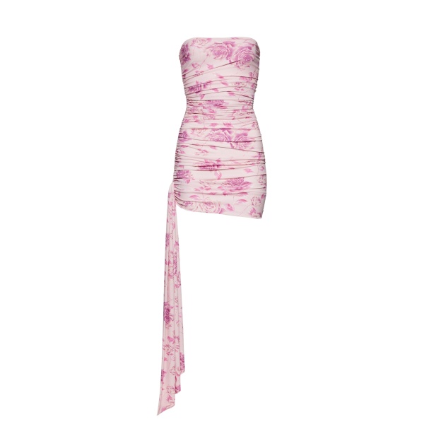 Magda Butrym Strapless jersey sash mini dress in pink print scaled87624 nobg