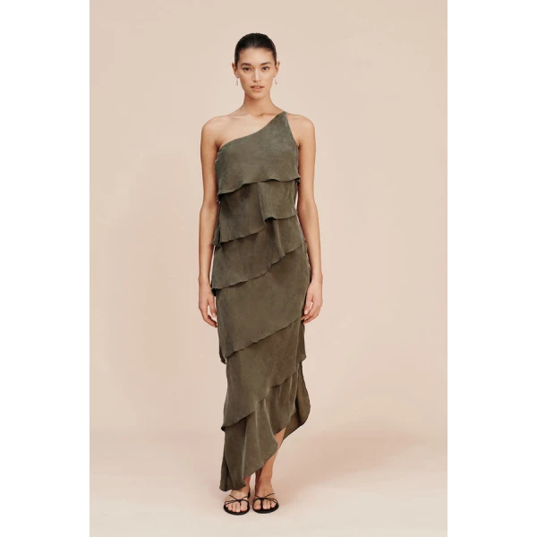 Posse The label Matilda One Shoulder Dress  Steel Olive