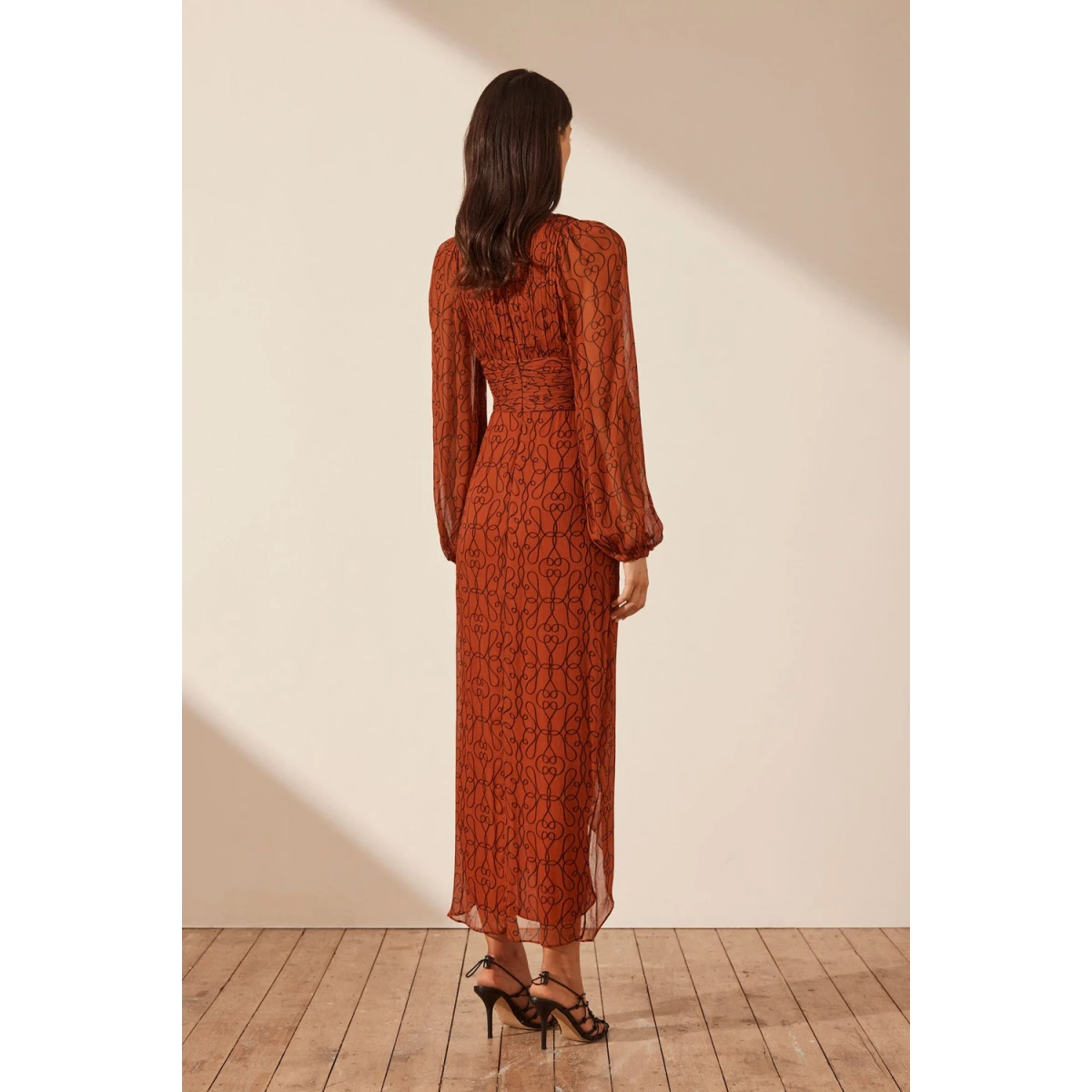 Shona Joy Atrani Plunged Long Sleeve Midi Dress